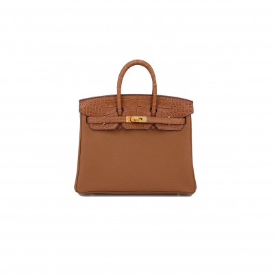 HERMES MASTER BIRKIN TOUCH 25 MATT ALLIGATOR GOLDEN BROWN TOGO SILVER BUCKLE 10090114 (25*20*13cm)